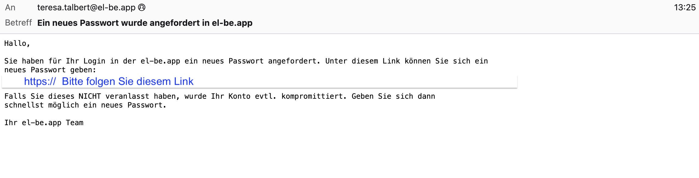 el-be.app Passwort vergessen - Link E-Mail