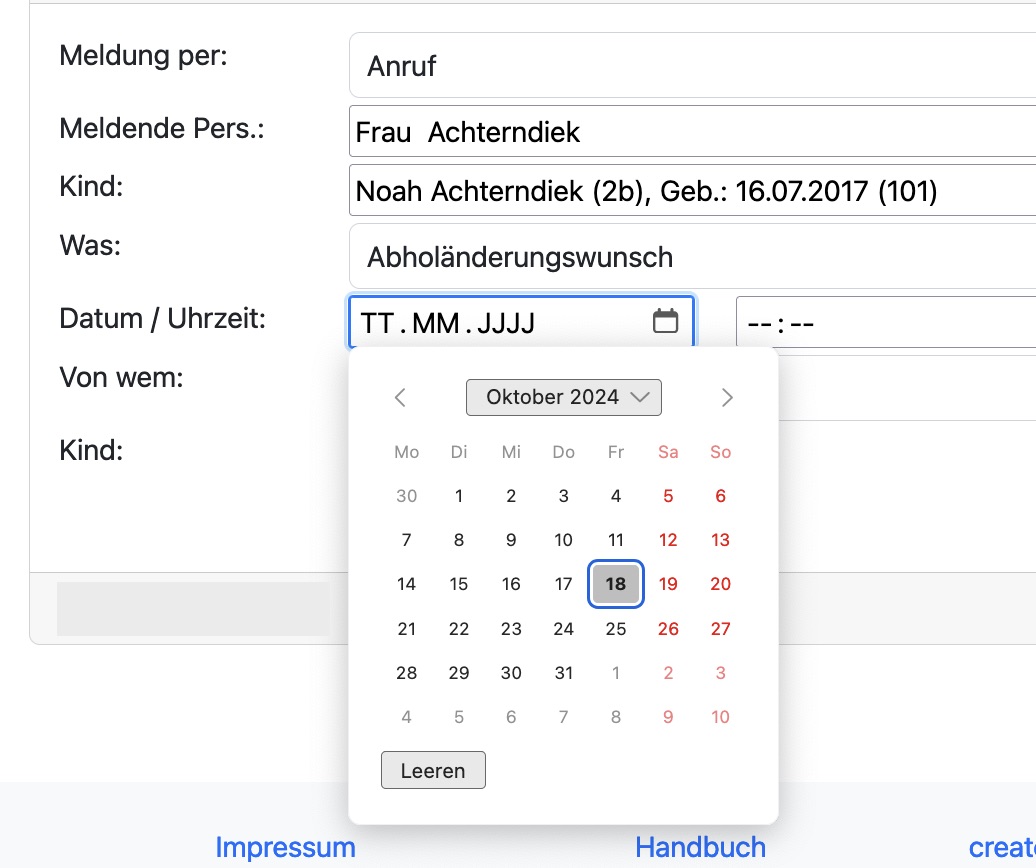 el-be.app - Meldende Person, Datum / Uhrzeit