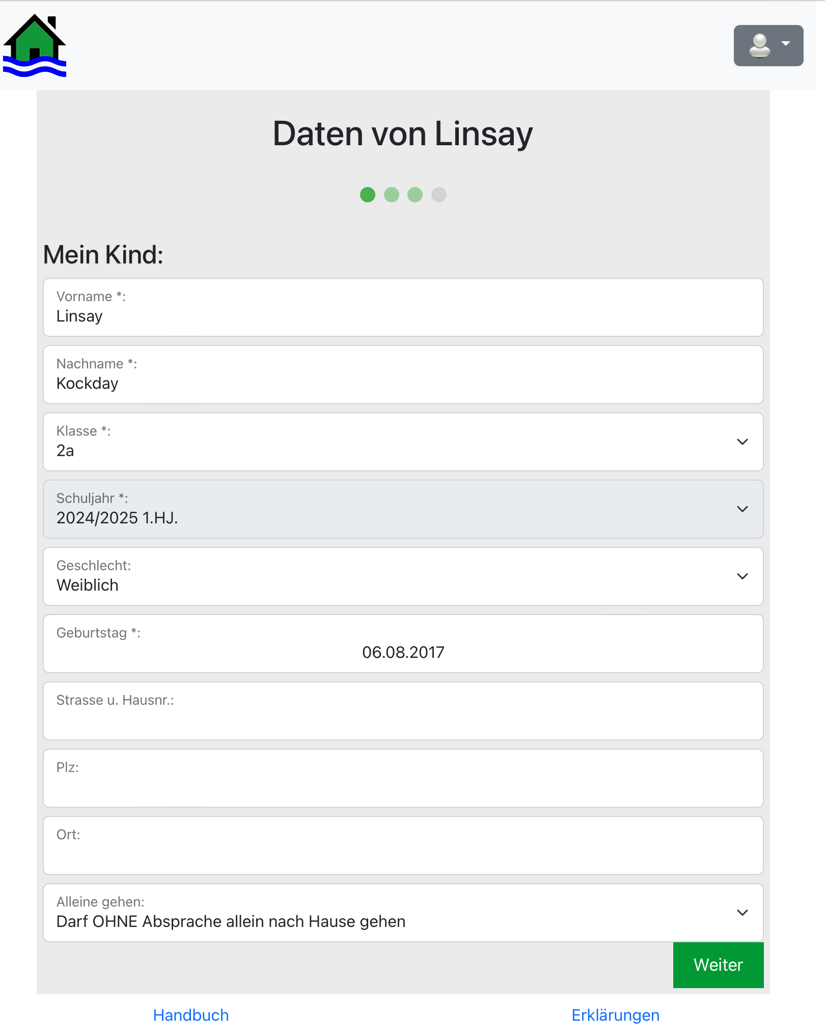 el-be.app Daten des Kindes