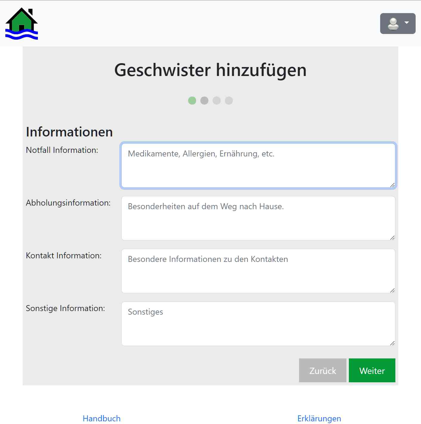 el-be.app Geschwister hinzufügen - Informationen