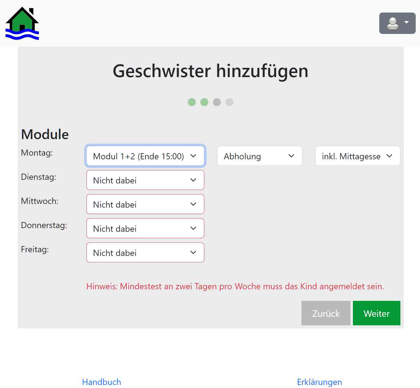 el-be.app Geschwister hinzufügen - Module